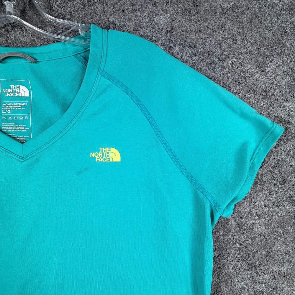 The North Face Reaxion Amp V-Neck T-Shirt Womens L Teal Blue Everyday Comfort - Picture 7 of 16